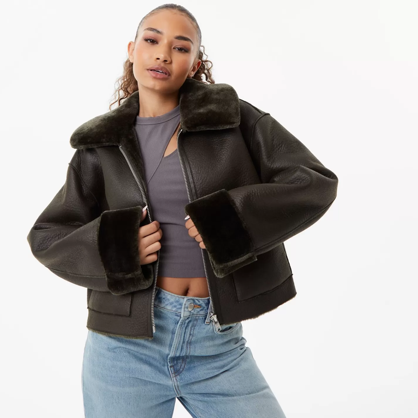 Discount Reversible PU & Faux Fur Jacket Women Coats & Jackets
