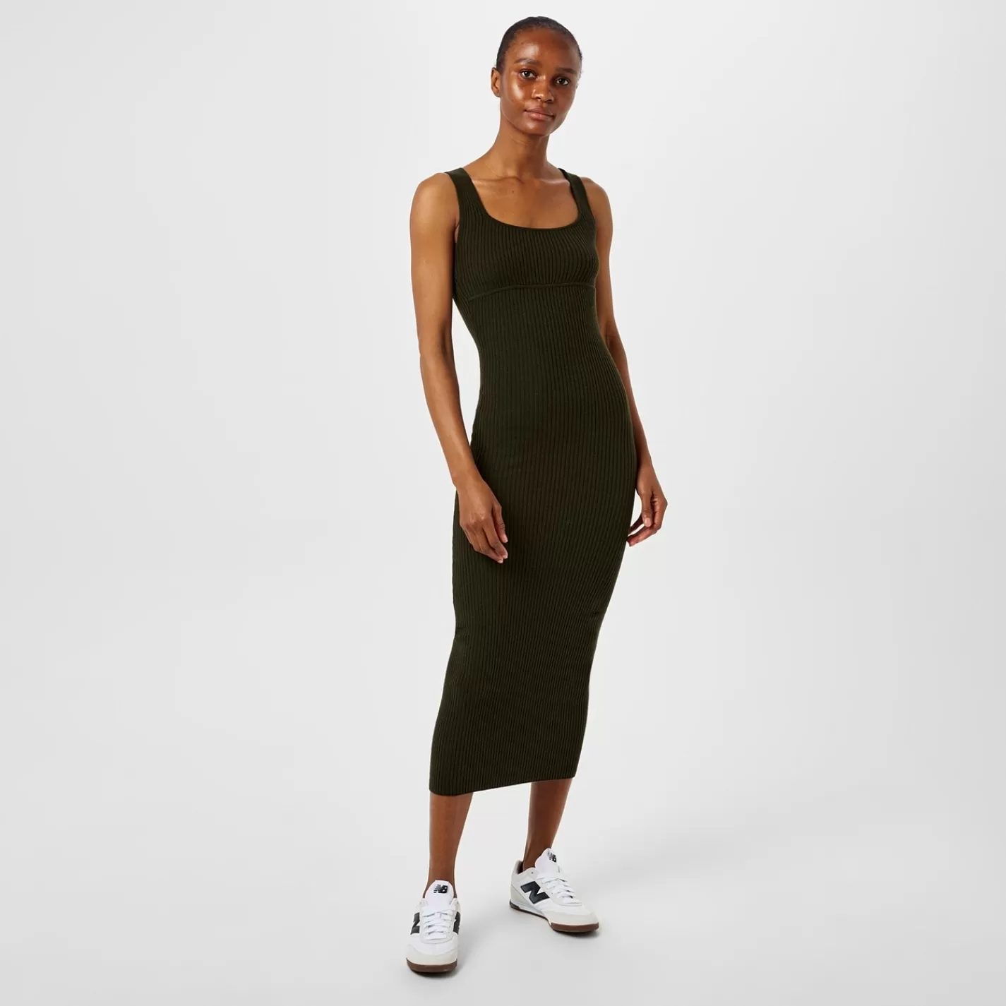 Outlet Square Neck Ribbed Maxi Dress Women Dresses